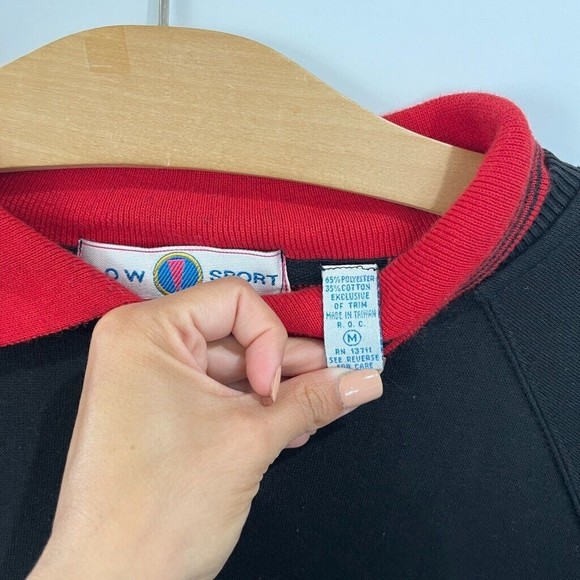 Vintage Black and Red Collared Chest Pocket Pullover Sweatshirt Contrast Sz M - Picture 3 of 6